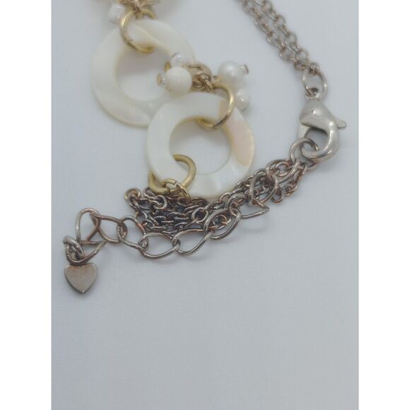 Vintage White Shell Circles Y Drop Gold Tone Teardrop 16-18" Pendant Necklace - Picture 6 of 6